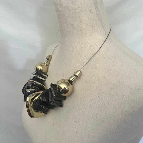 Bebe Chunky Statement 19" Necklace Black Gold Silver Geometric Wire chain New - Picture 10 of 11